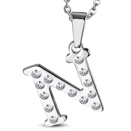 Stainless Steel Alphabet Initial Letter Crystals Pendant - Click Image to Close